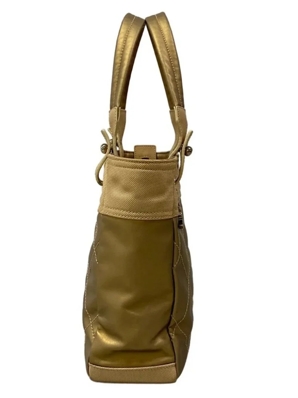 CHANEL Paris Biarritz Tote PM A34208 Gold Coated Canvas Nylon Leather Tote Bag